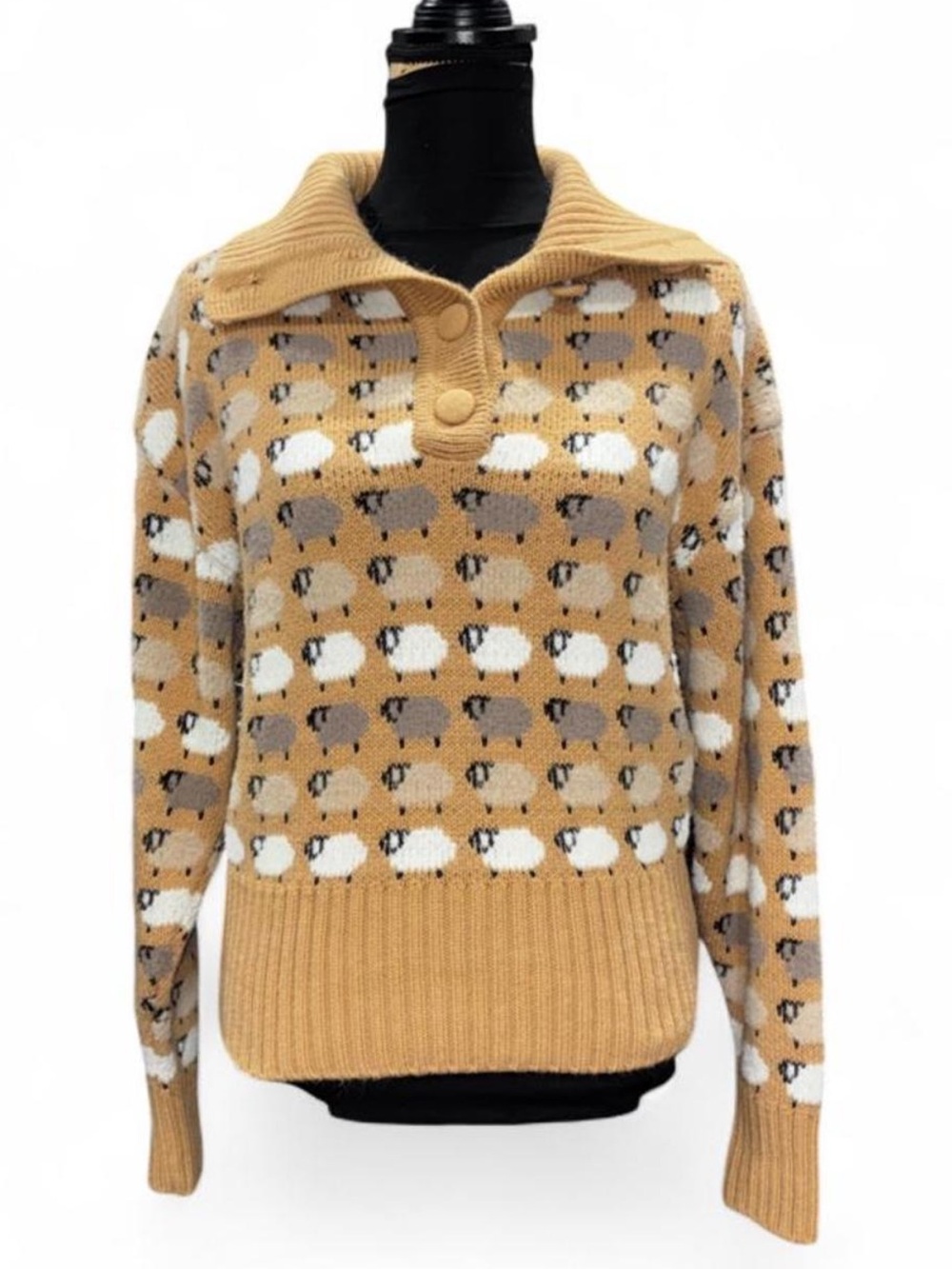 Zara Mustard Knit Sweater with White & Gray Sheep Motif